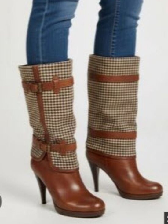Cole Haan Shoes - Womens Cole Haan x Nike Air Kennedy Brown Houndstooth Wool Leather Boots 9.5​